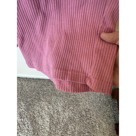 Zara Ribbed Knit High Waist Flare Pants Pink Stretch Size Medium Boho Bohemian - Picture 5 of 11